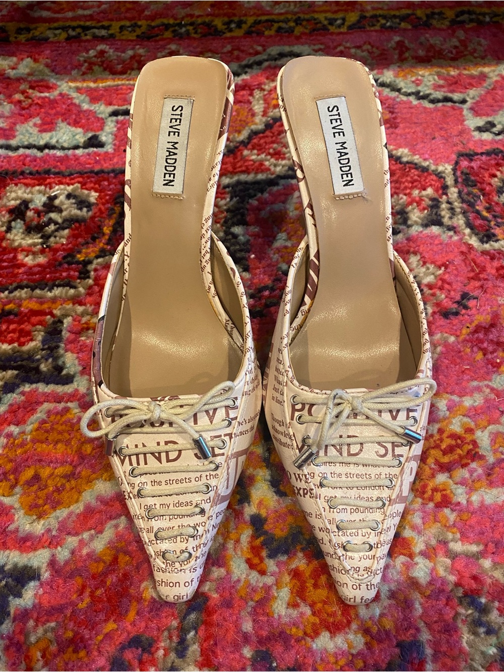 Steve Madden Women's Text-Print Pointed-Toe Mules